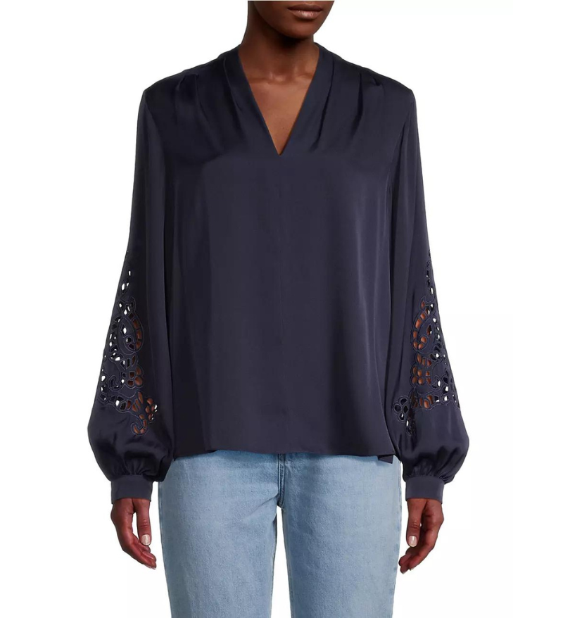 Samara V Neck Blouse With Embroidery