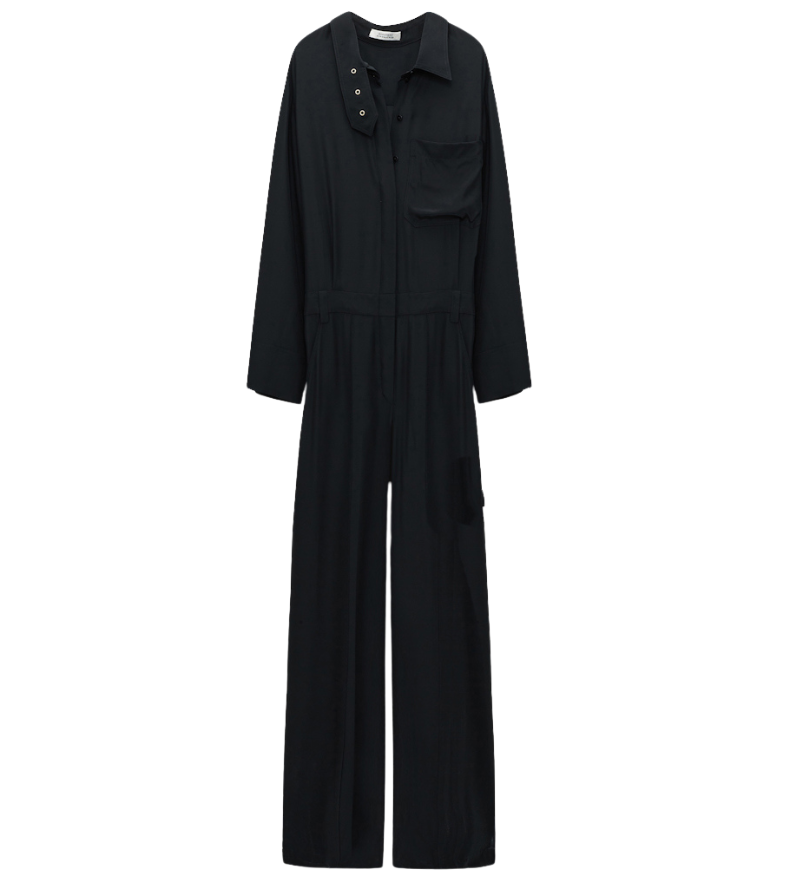 Black shiny jumpsuit shop