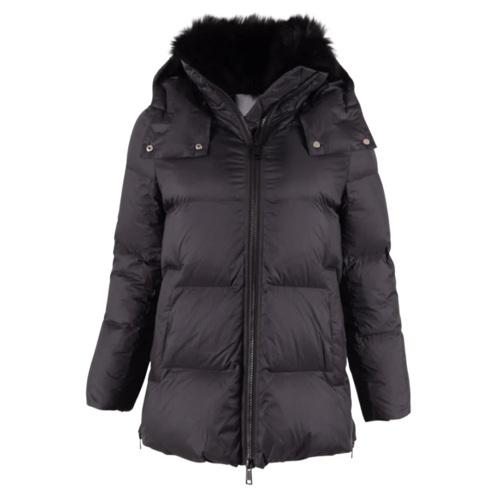 Black Fur Collared Puffer Jacket image 1