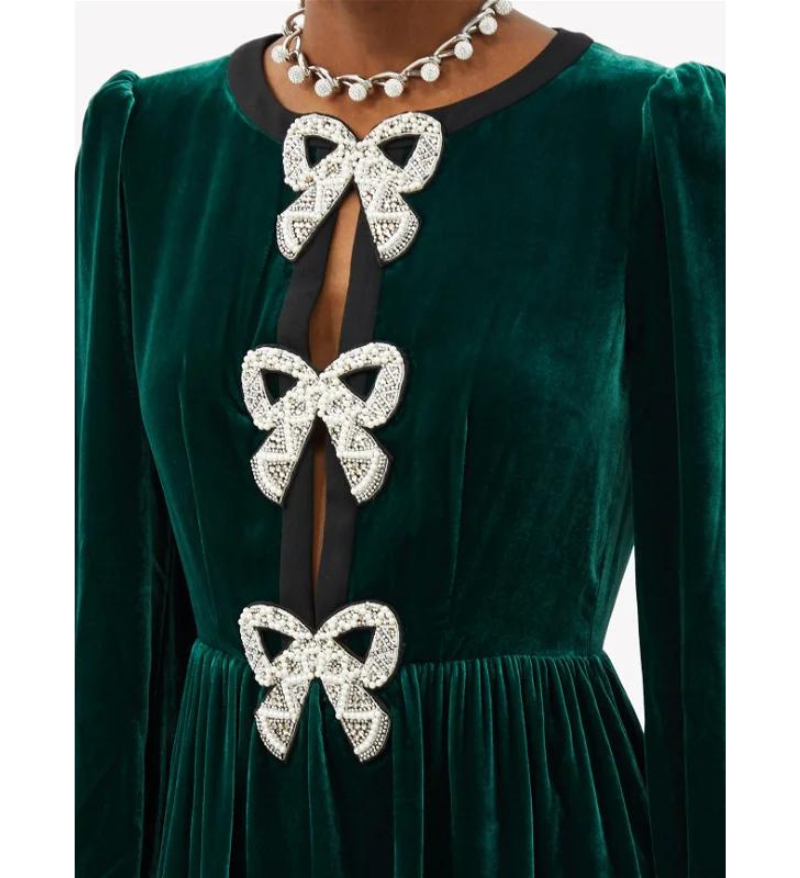 Saloni Racing Green Bows Dress Saloni Racing Green Bows Dress
