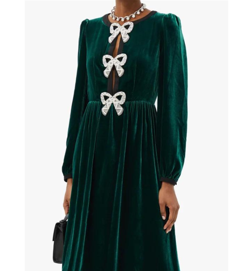 Saloni Racing Green Bows Dress