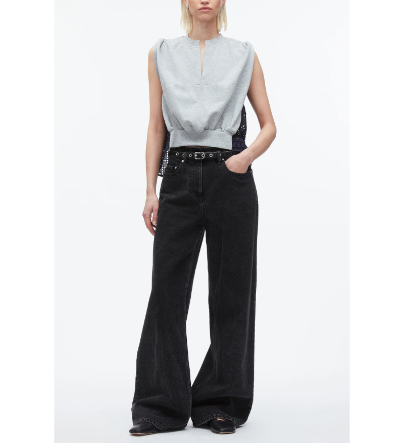 3.1 Phillip Lim Sleeveless French Terry Top with Broderie Anglaise
