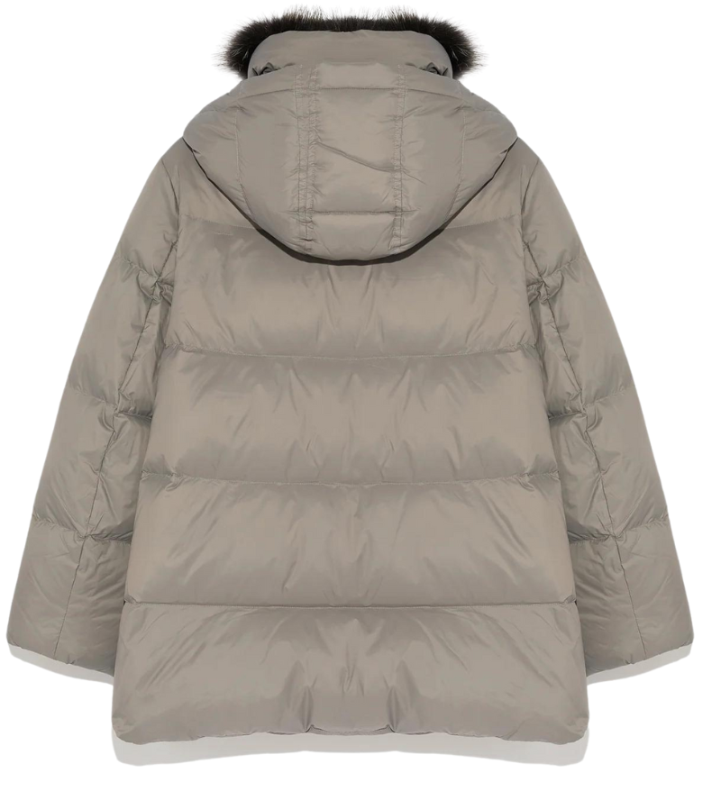 Technical Down Jacket With Fox Fur Grey