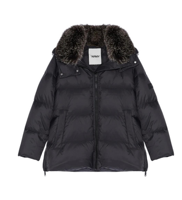 Technical Down Jacket With Fox Fur Black