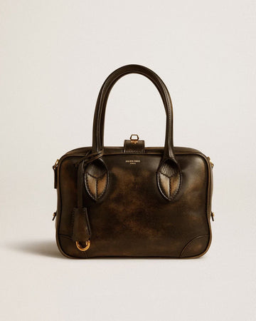 Vita Bag aus schwarzem Distressed-Leder mit goldfarbenen