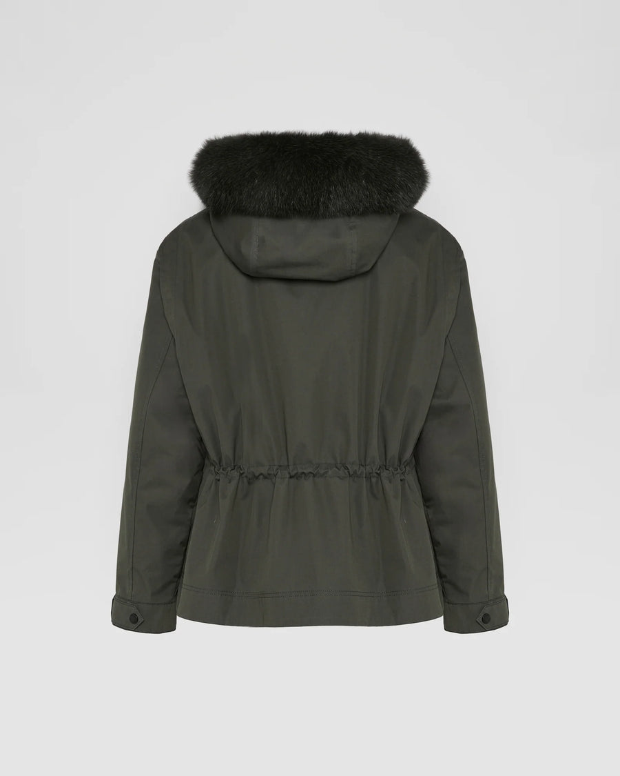Short Parka in Cotton Blend and Fox and Rabbit Fur