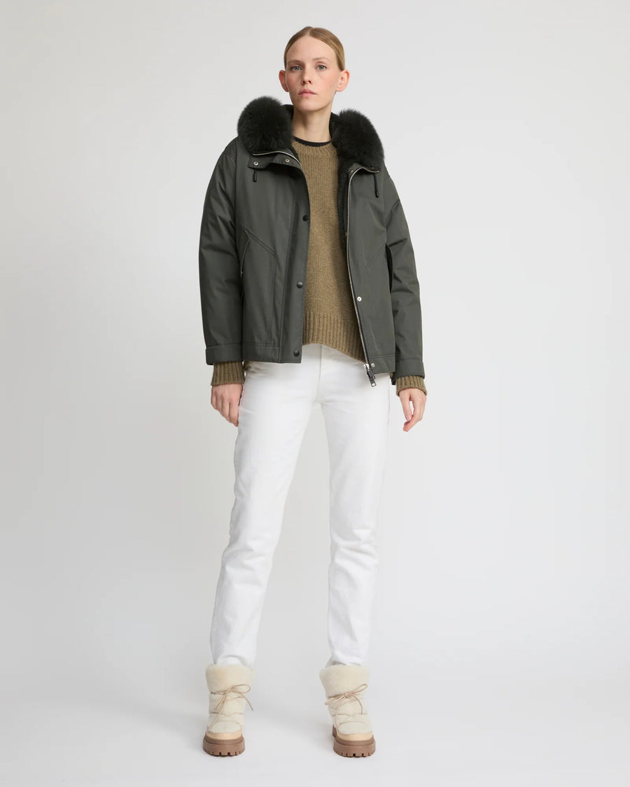Short Parka in Cotton Blend and Fox and Rabbit Fur