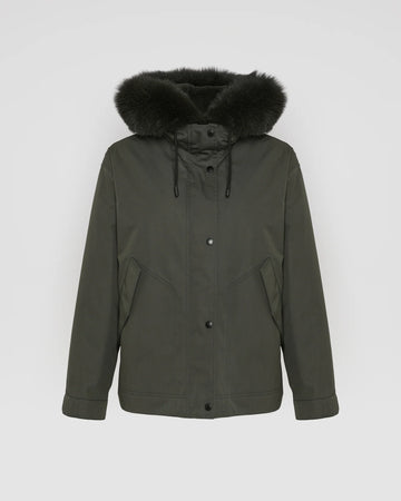 Short Parka in Cotton Blend and Fox and Rabbit Fur