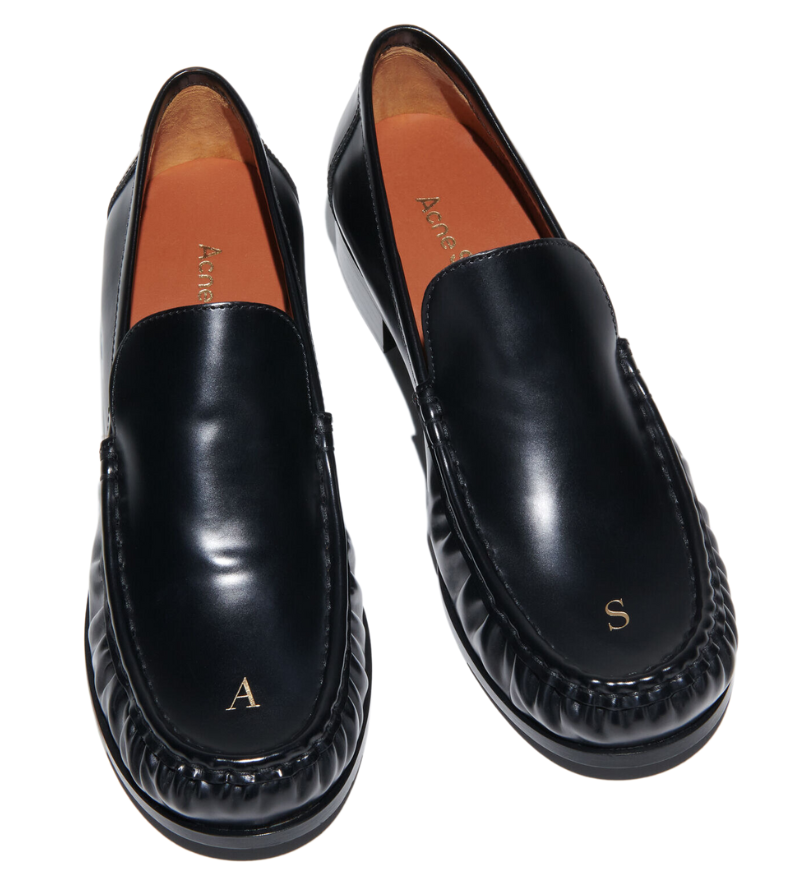 Acne Studios black leather loafers side profile