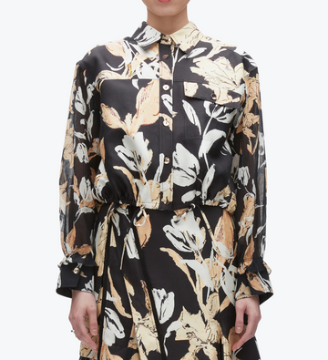 Joyful Tulips Long Sleeve Cropped Shirt Jacket