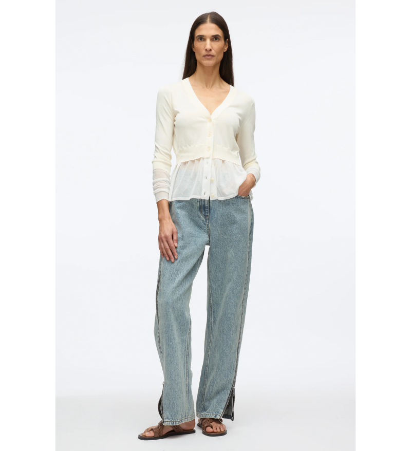 3.1 Phillip Lim LS V-Neck Double Layer Cardigan in Ivory