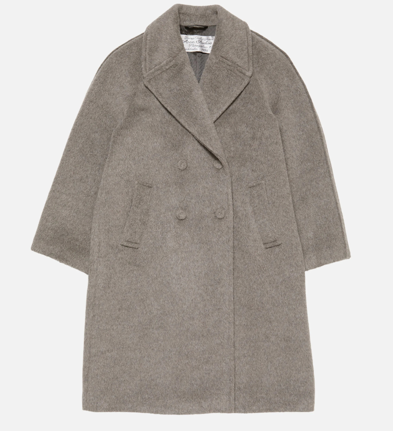 Double-Breasted Wool Coat – Warm Grey Melange