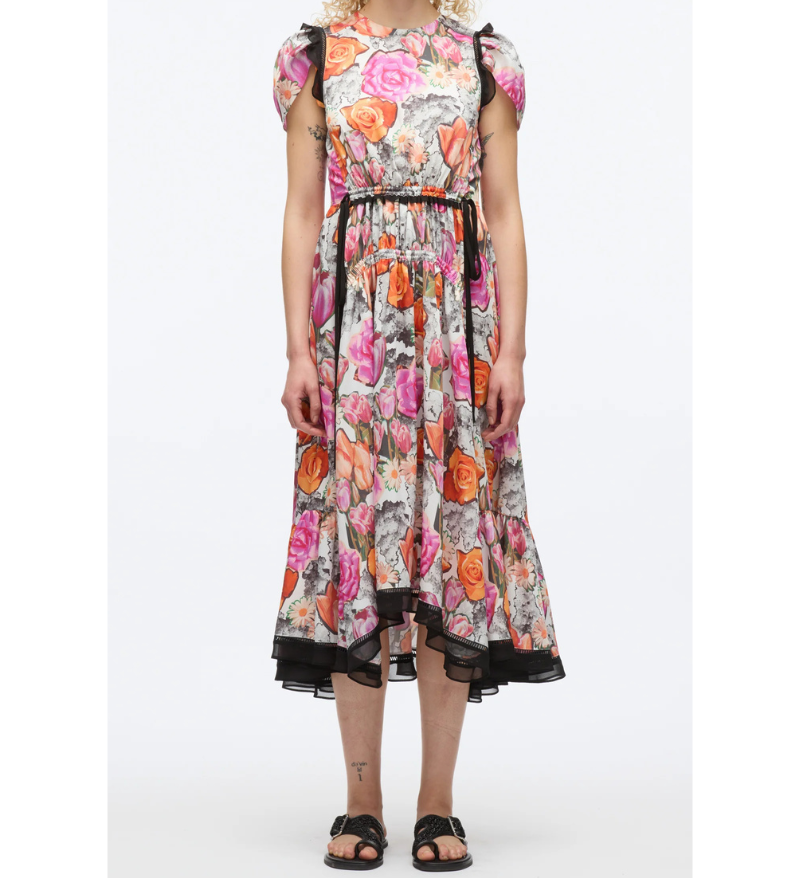 3.1 Phillip Lim Floral Collage Tulip Sleeve Dress in Rose Multi