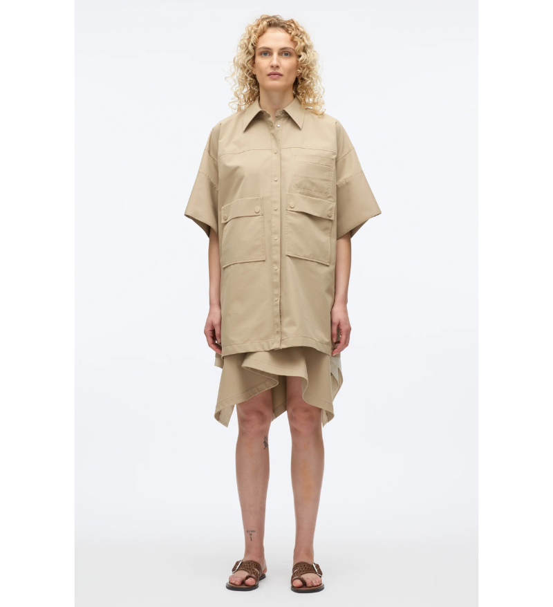 3.1 Phillip Lim SS Shirt Dress with Snaps in Khaki