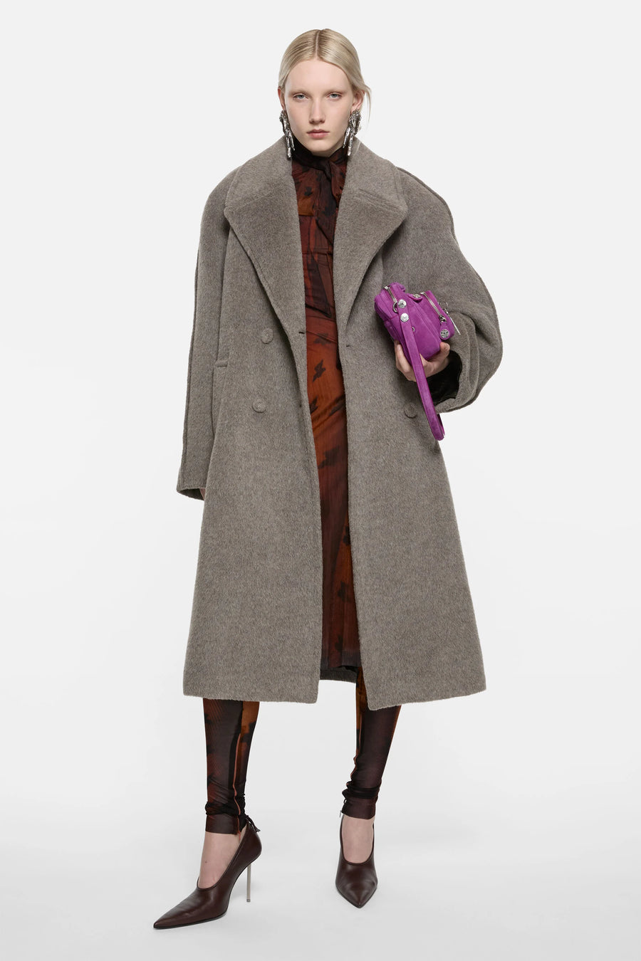Double-Breasted Wool Coat – Warm Grey Melange