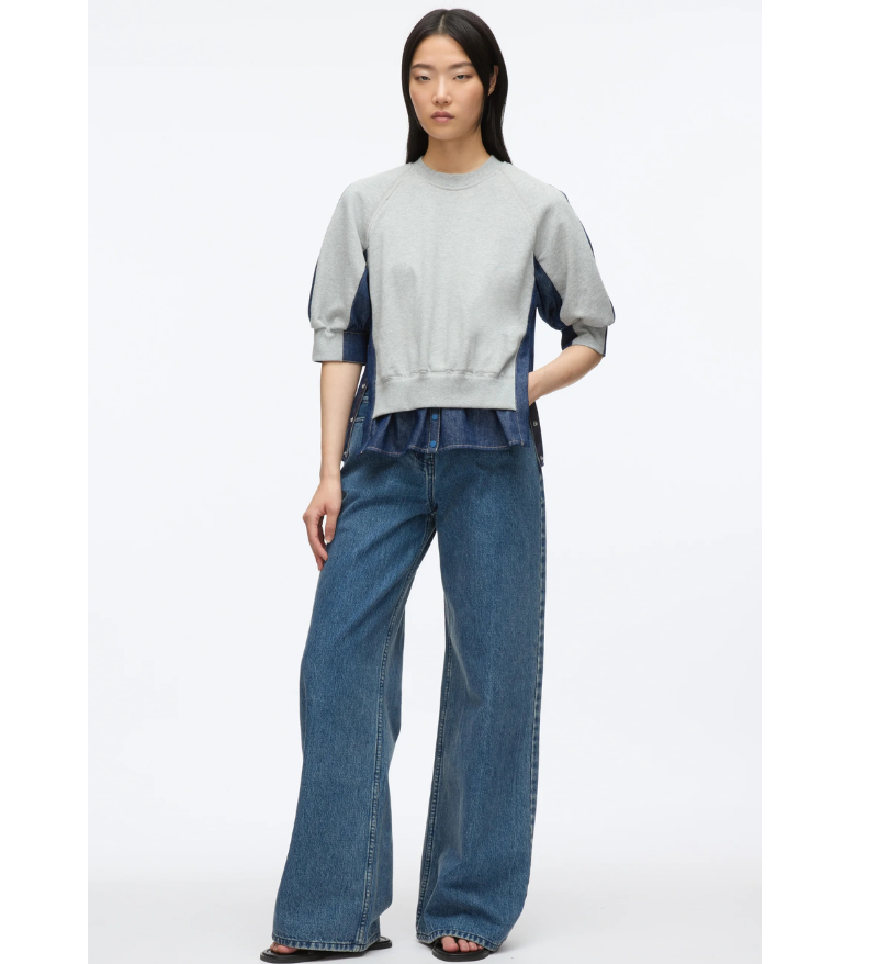 3.1 Phillip Lim 3/4 Sleeve French Terry Top in Grey Indigo