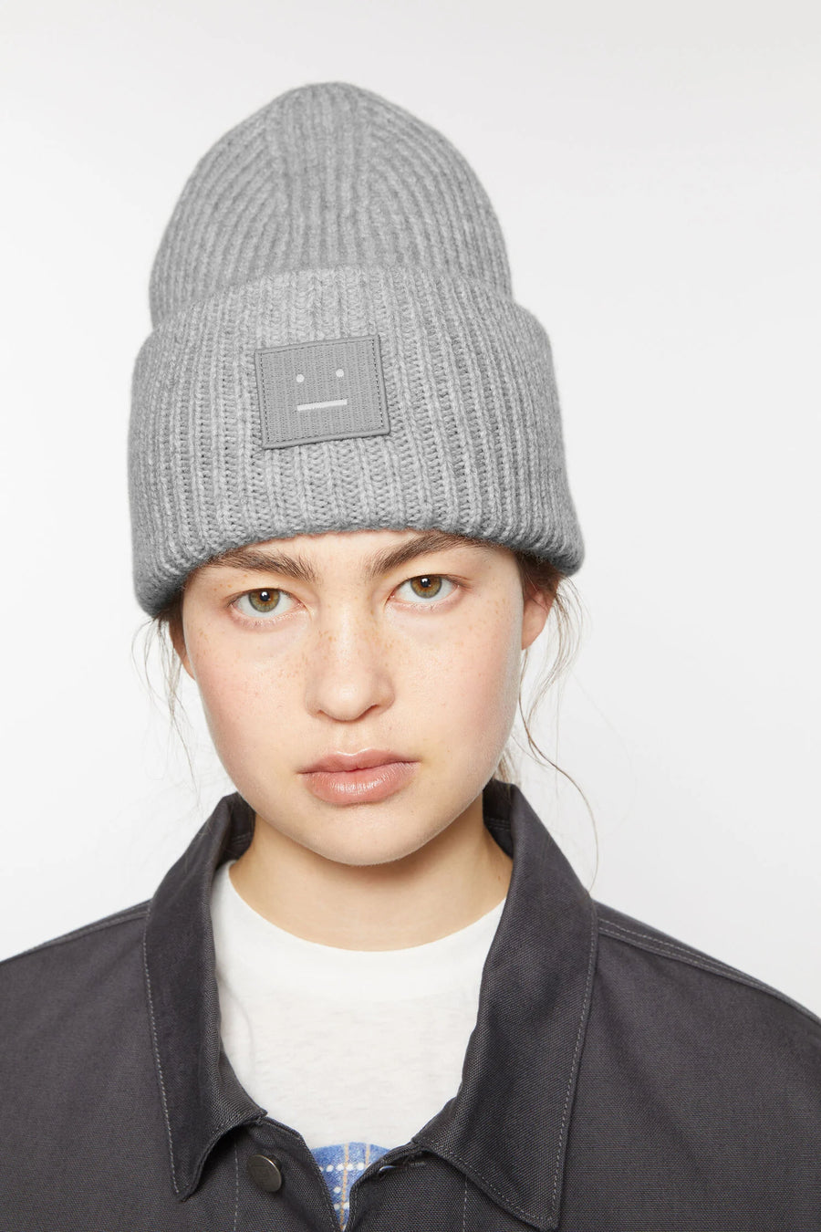 Large Face Logo Beanie – Light Grey Melange