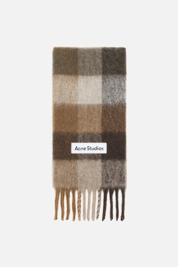 Check Fringe Scarf – Dark Brown/White