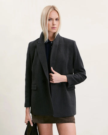 Fern Double-Breasted Blazer Olive Blue Herringbone
