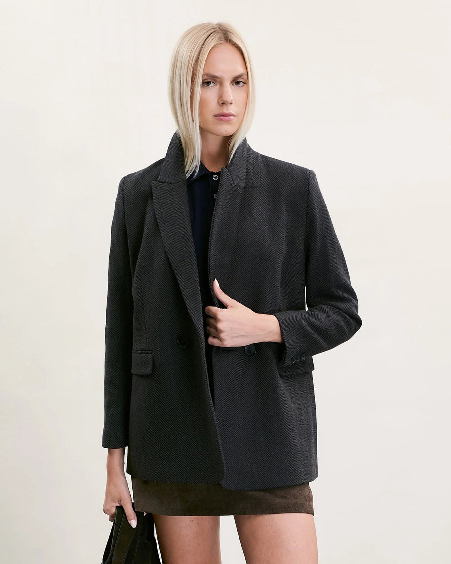 Fern Double-Breasted Blazer Olive Blue Herringbone