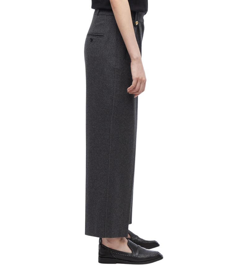 Flannel Pleated A-Line Cropped Pant Charcoal