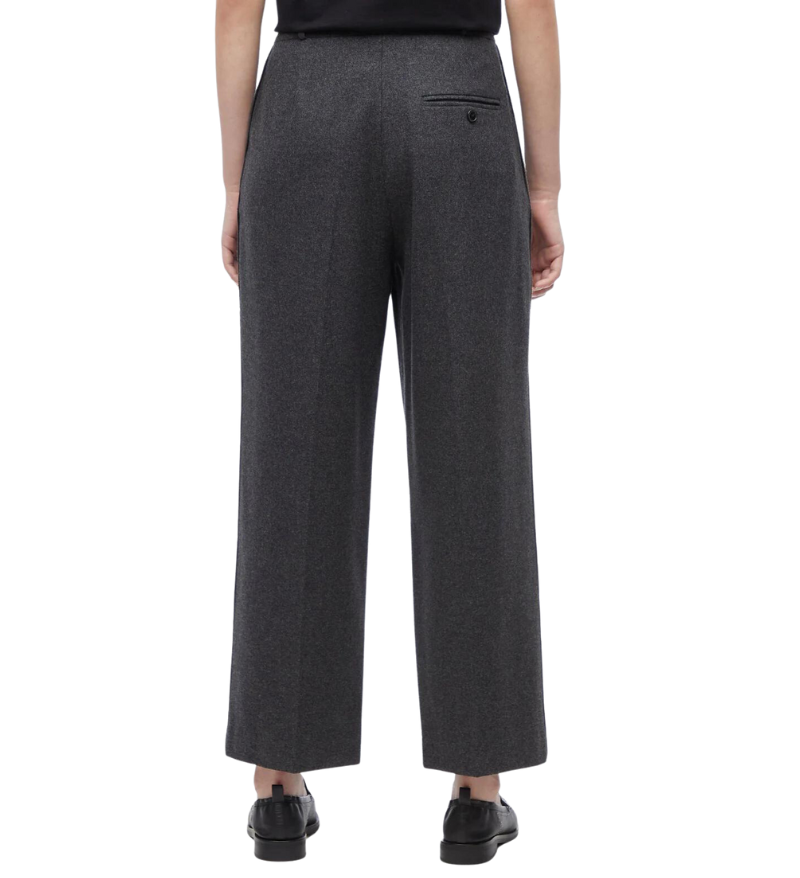 Flannel Pleated A-Line Cropped Pant Charcoal