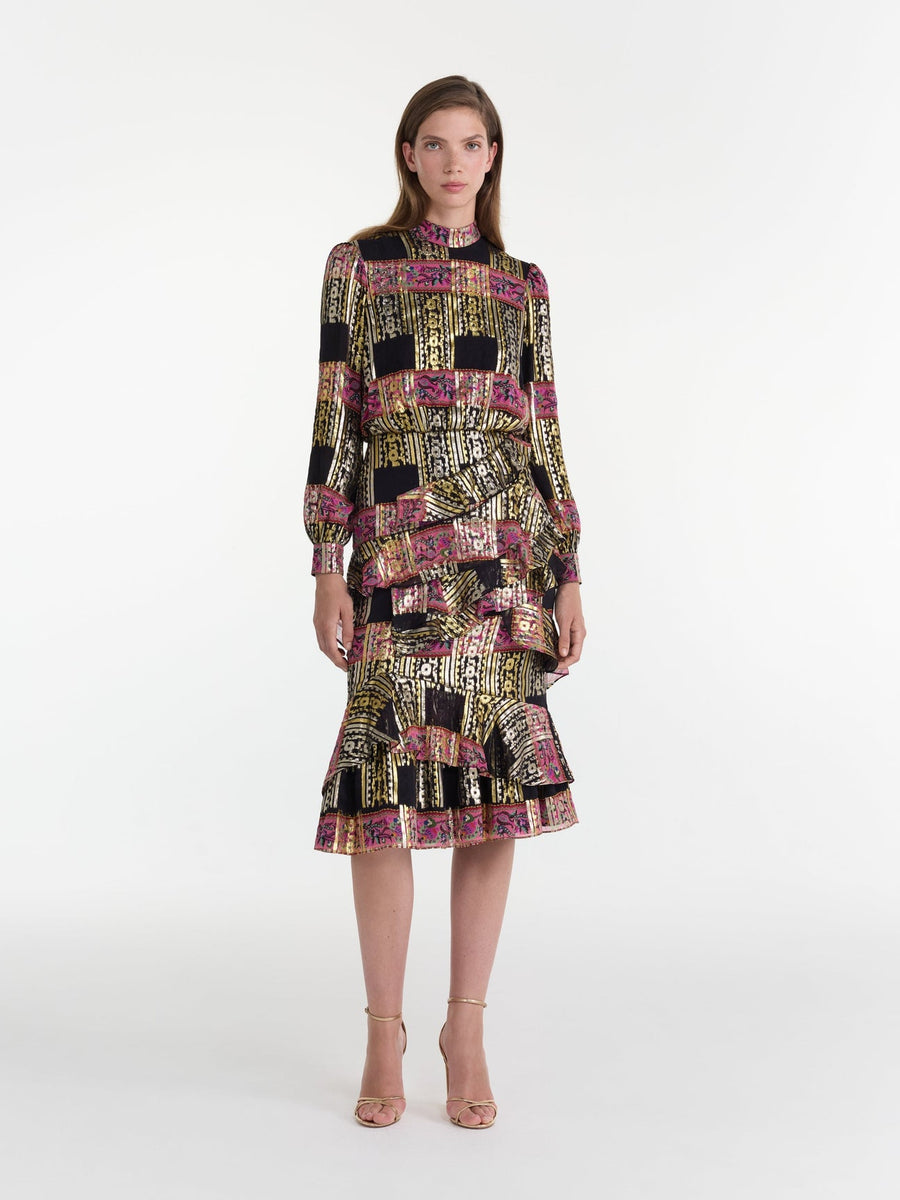 Isa Ruffle Dress in Budapest Lineae
