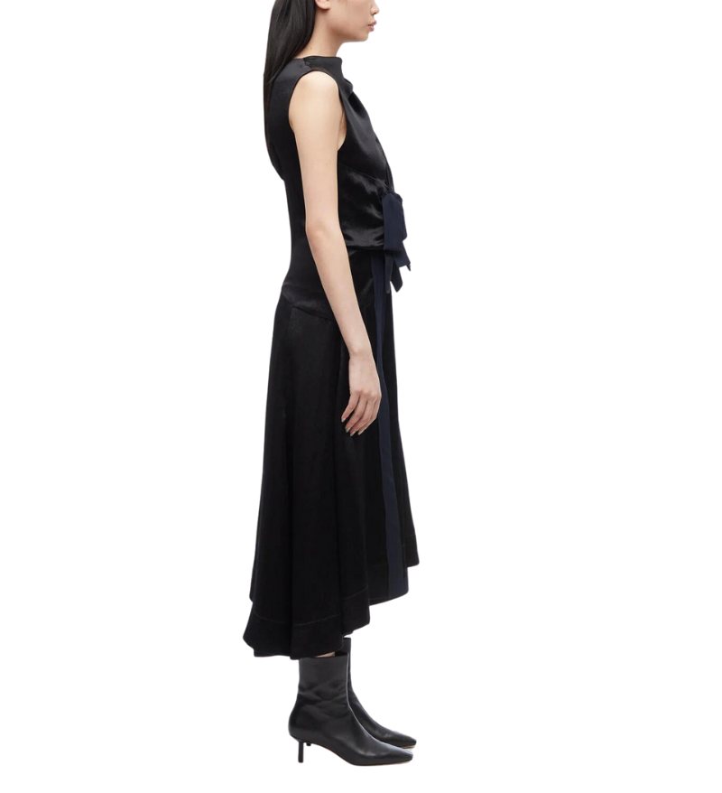 Liberty Satin Dress With Ties Black-Midnight