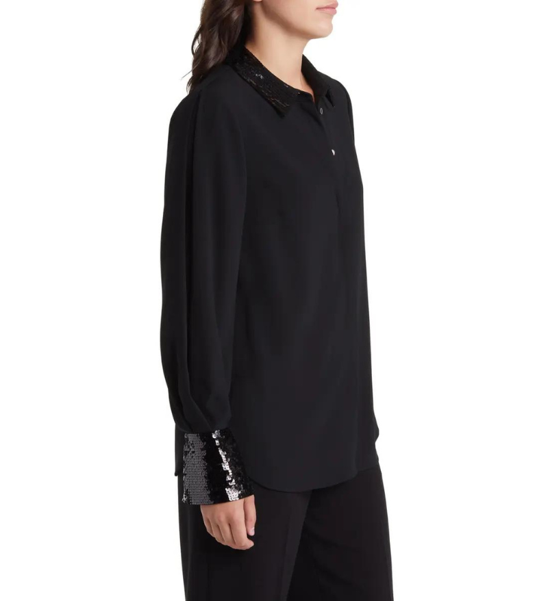 Linden Blouse Collared W Sequin Detail Black