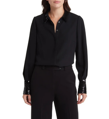 Linden Blouse Collared W Sequin Detail Black