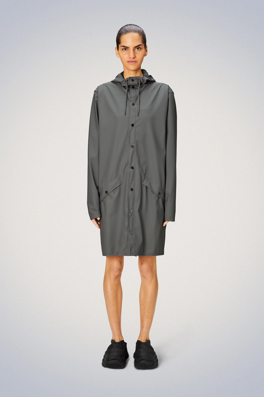 Rains Womens Long Jacket In Grey