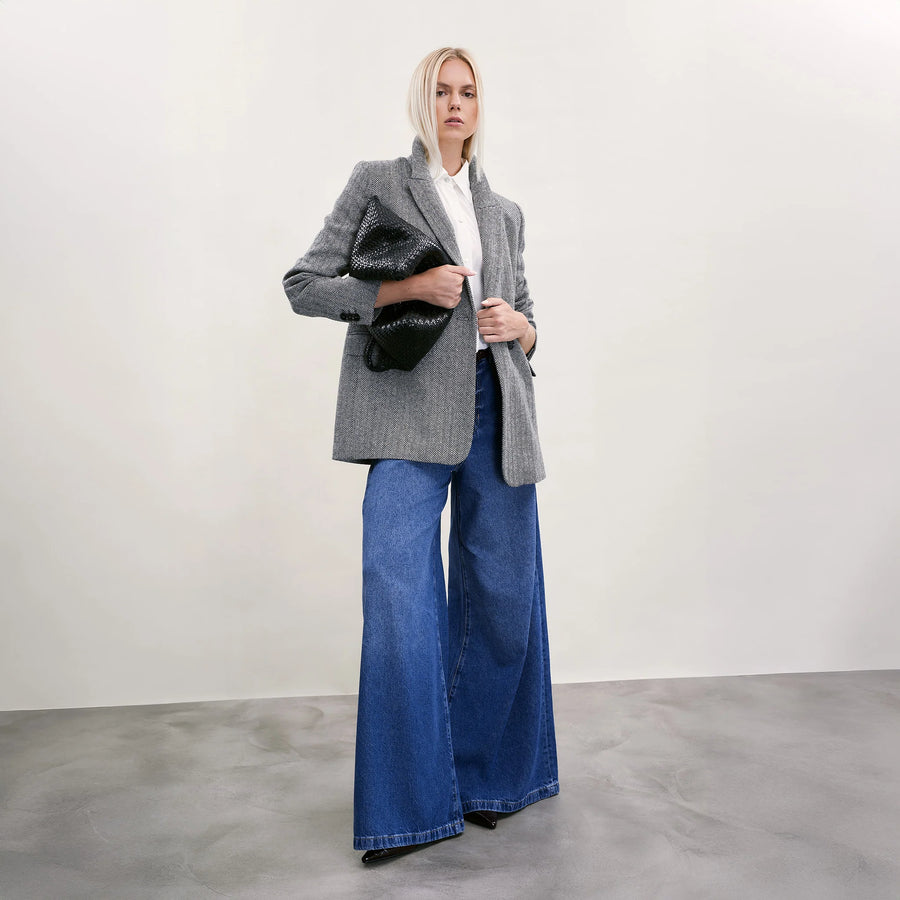 Manú Long Blazer Black/Ivory Herringbone