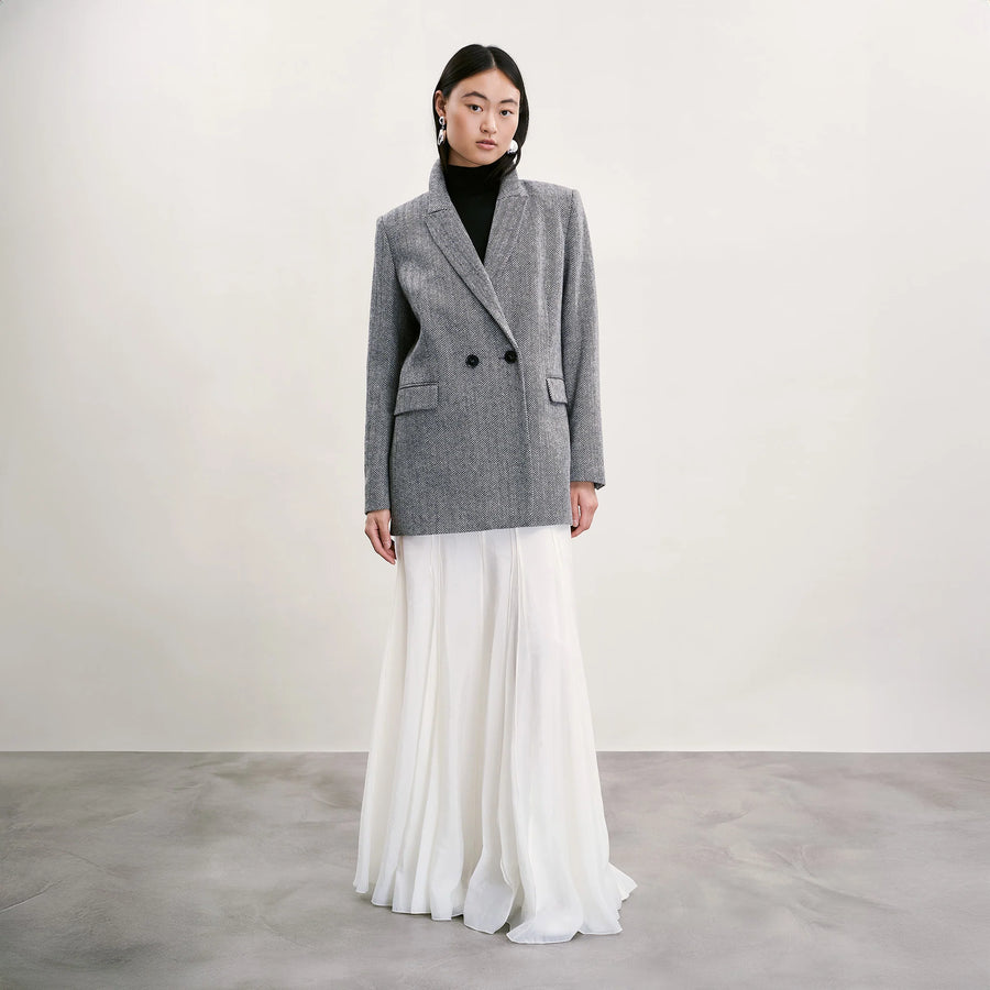 Manú Long Blazer Black/Ivory Herringbone