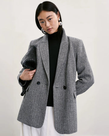 Manú Long Blazer Black/Ivory Herringbone