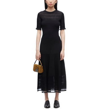 Micro Rib Ottoman Midi Skirt Black-Midnight