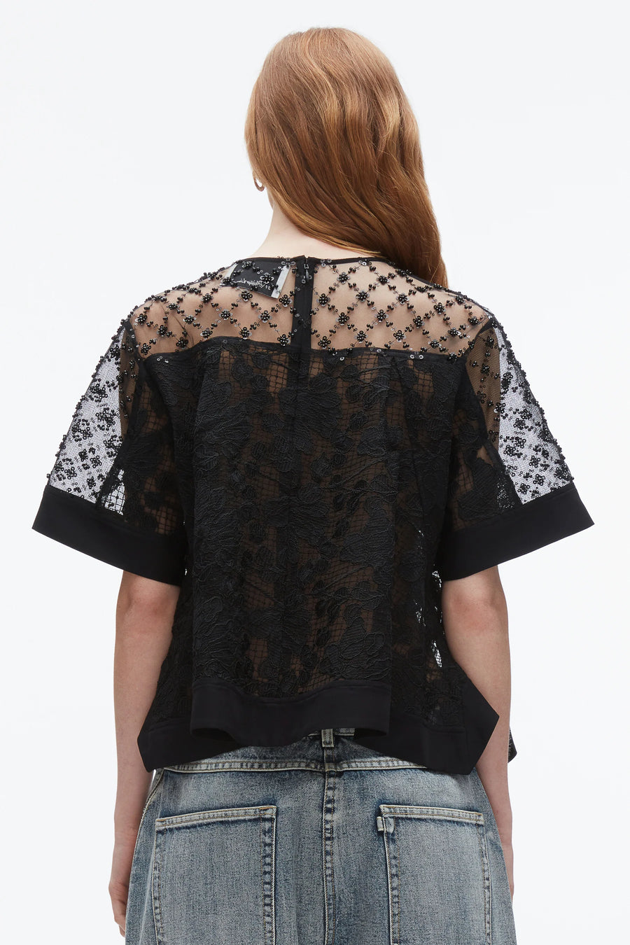 Corded Lace Organza Short Sleeve Flounce Top