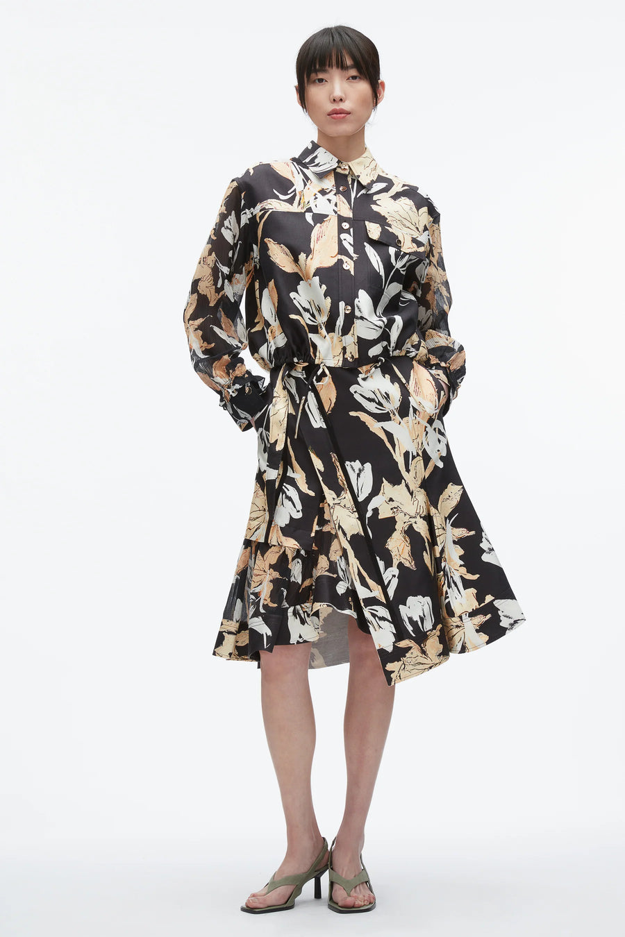 Joyful Tulips Long Sleeve Cropped Shirt Jacket