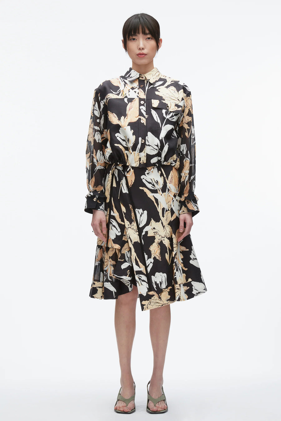 Joyful Tulips Long Sleeve Cropped Shirt Jacket