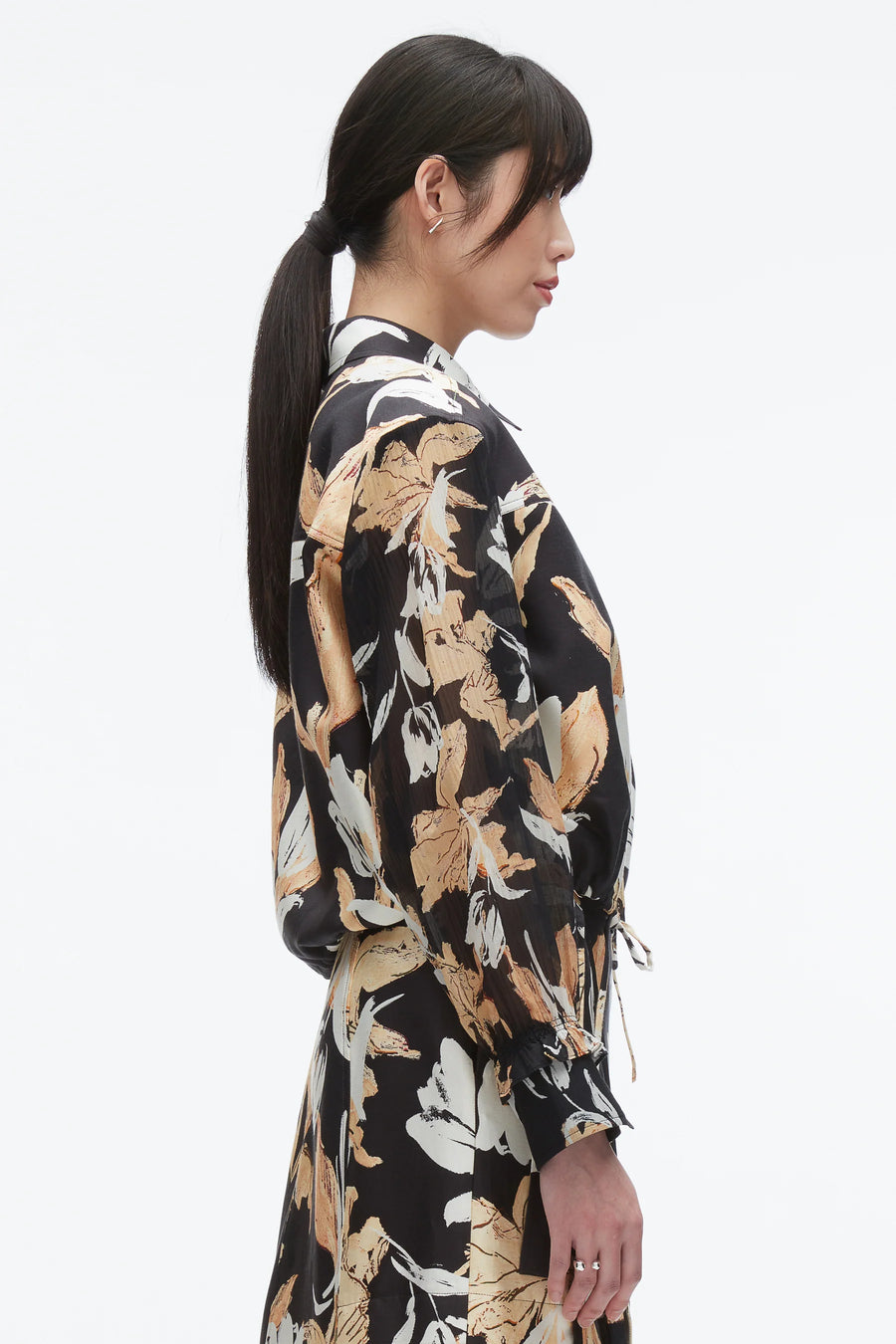 Joyful Tulips Long Sleeve Cropped Shirt Jacket