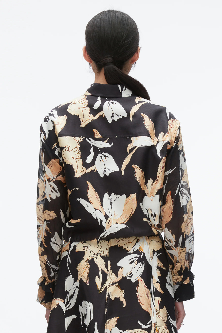 Joyful Tulips Long Sleeve Cropped Shirt Jacket