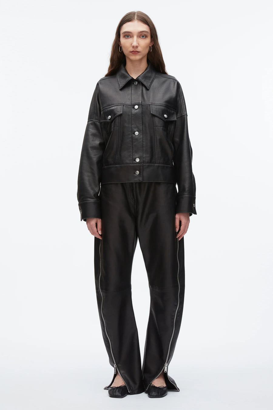 Leather Boxy Jacket with Waist Ties