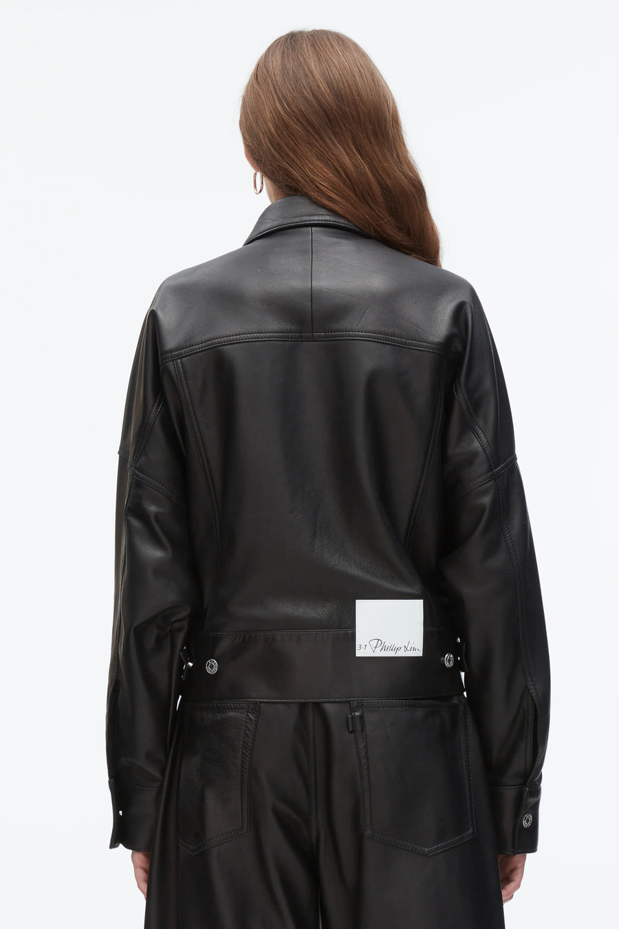 Leather Boxy Jacket with Waist Ties