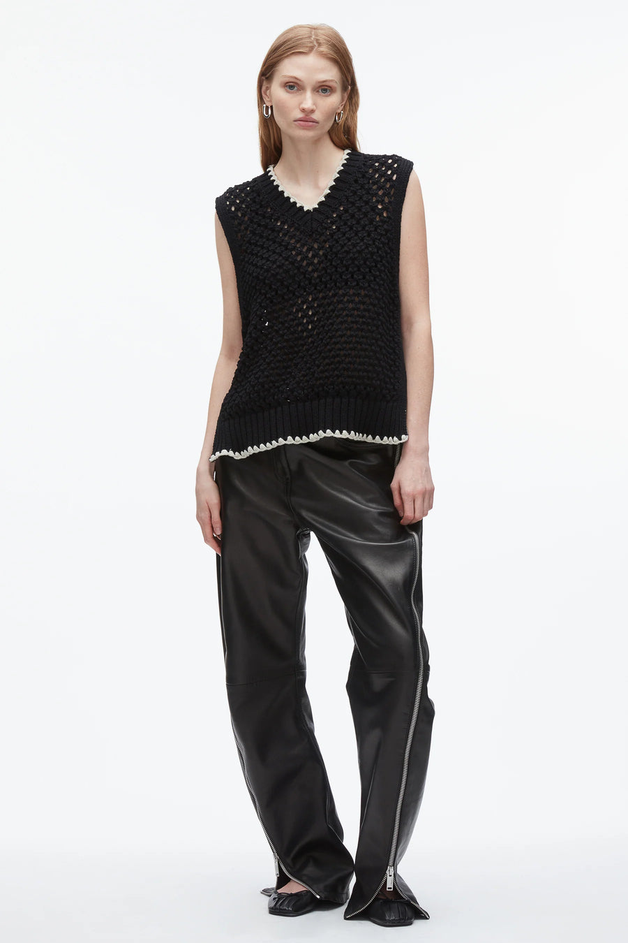 V-Neck Shell with Zippers