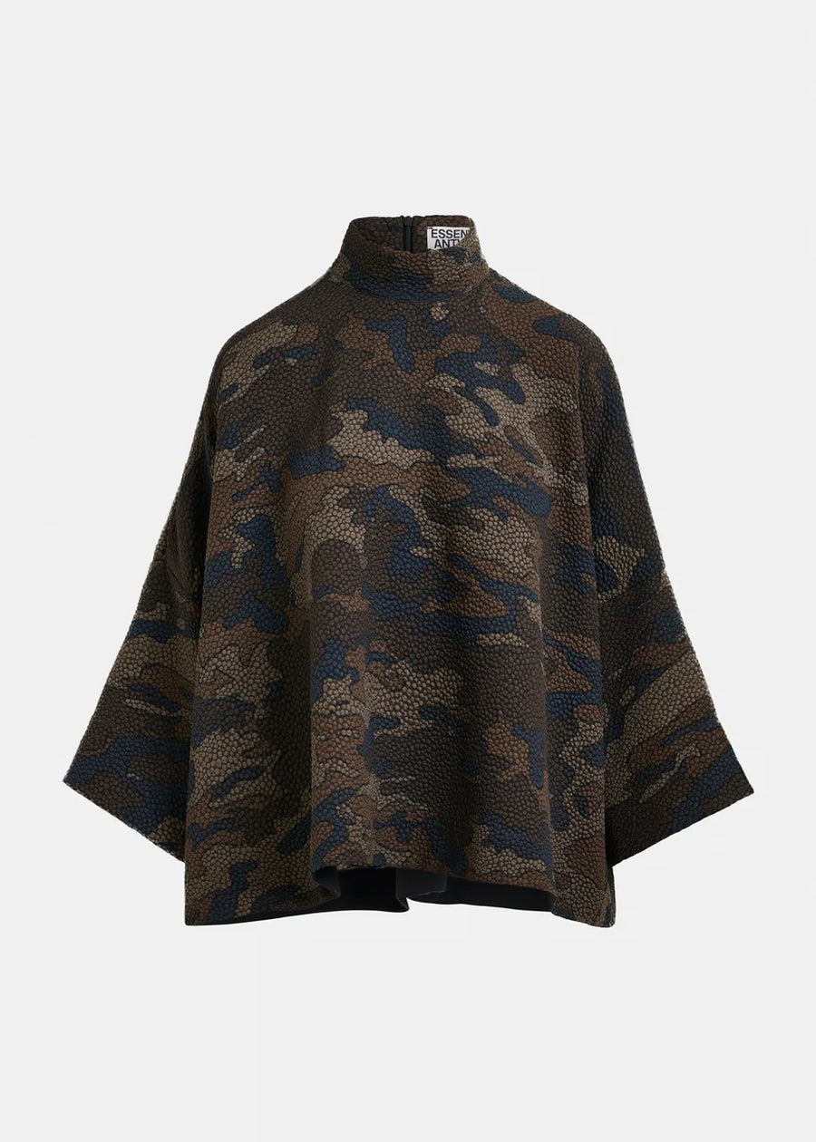 Camouflage Print Zip Neck Top