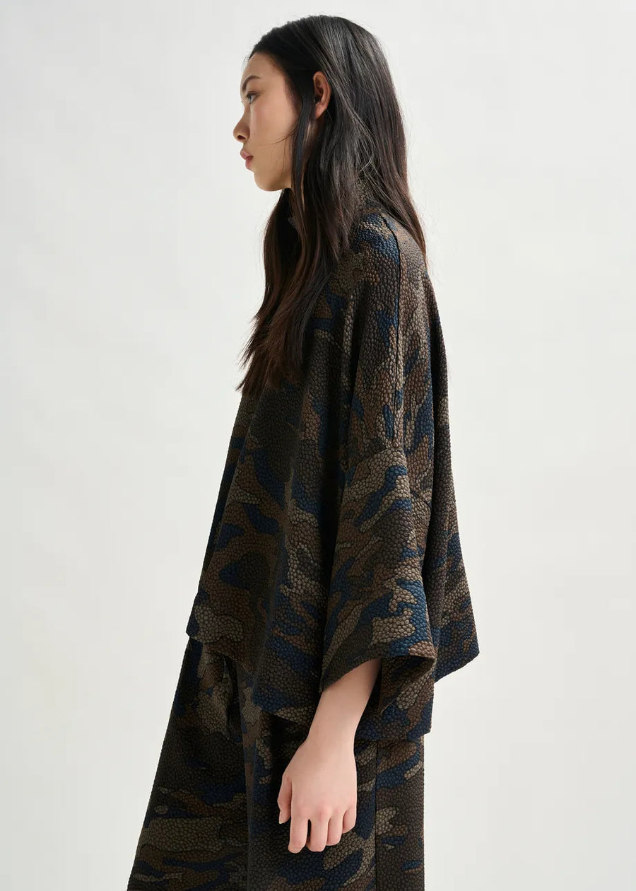 Camouflage Print Zip Neck Top