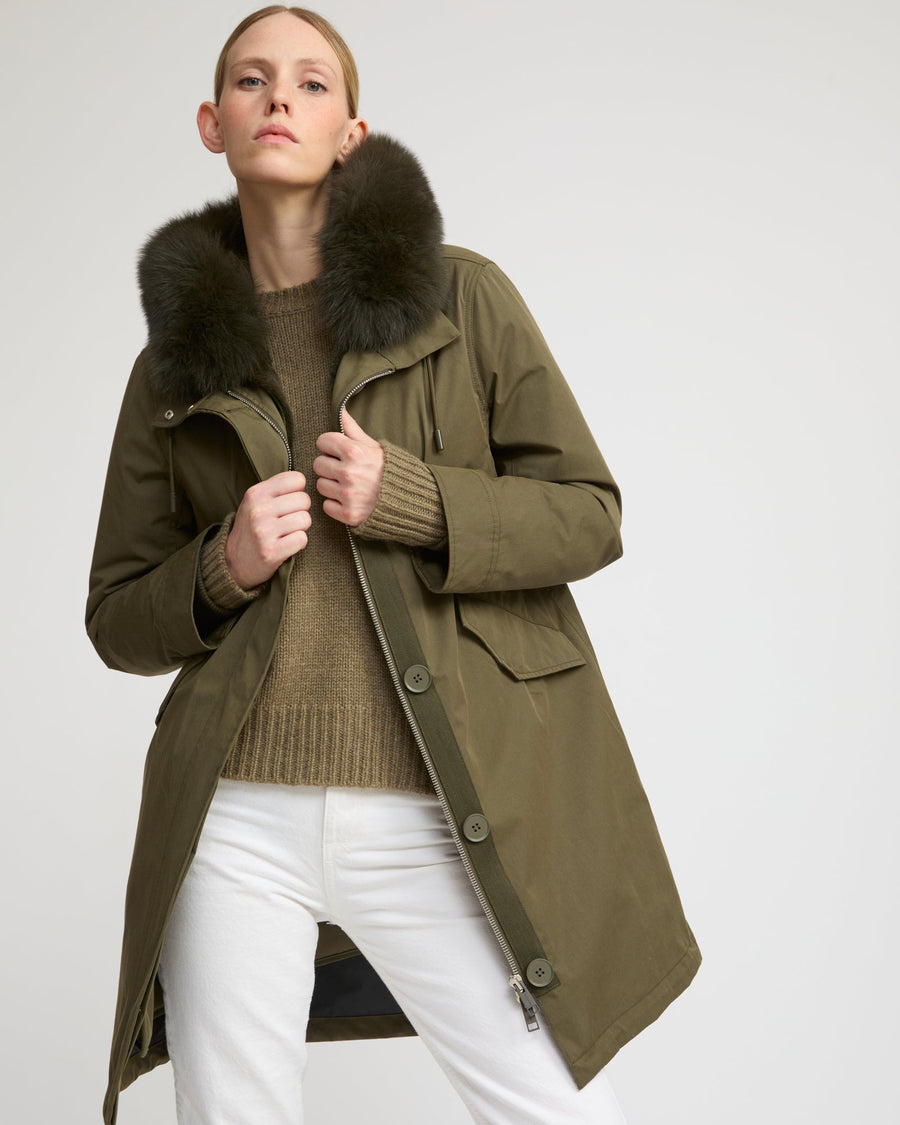 Long Iconic parka in waterproof cotton blend with fox and rabbit fur