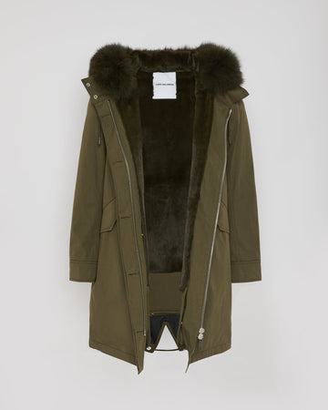 Long Iconic parka in waterproof cotton blend with fox and rabbit fur