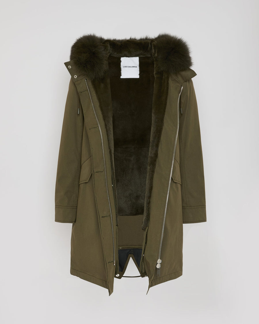 Long Iconic parka in waterproof cotton blend with fox and rabbit fur
