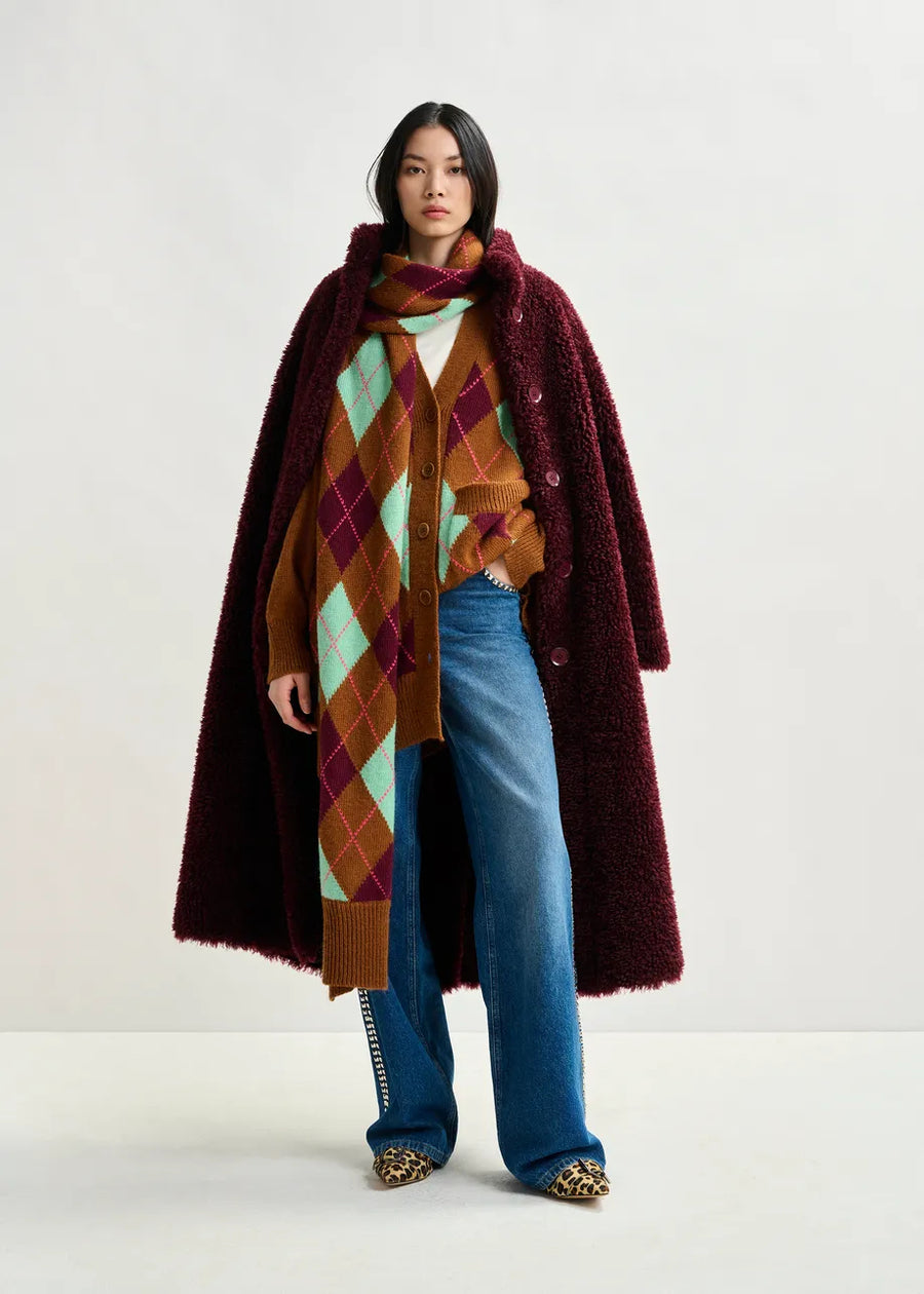 Maroon Fuzzy Button Front Coat
