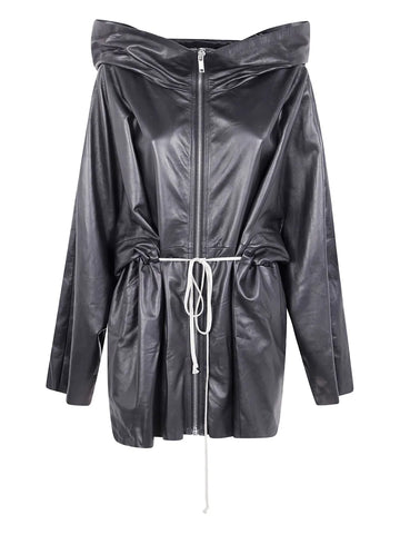 Zip Front Leather Hooded Jacket